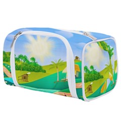 Tropical Resort Huts Lake River Toiletries Pouch by Simbadda