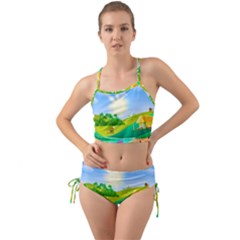 Tropical Resort Huts Lake River Mini Tank Bikini Set