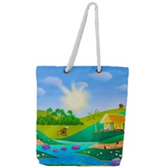 Tropical Resort Huts Lake River Full Print Rope Handle Tote (large) by Simbadda