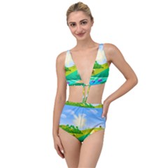 Tropical Resort Huts Lake River Tied Up Two Piece Swimsuit by Simbadda