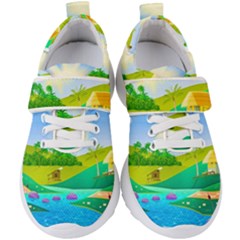 Tropical Resort Huts Lake River Kids  Velcro Strap Shoes by Simbadda