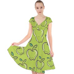 Fruit Apple Green Cap Sleeve Front Wrap Midi Dress