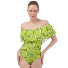 Fruit Apple Green Off Shoulder Velour Bodysuit  by HermanTelo