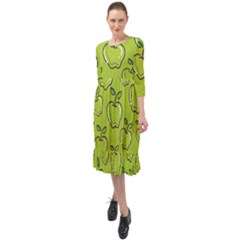 Fruit Apple Green Ruffle End Midi Chiffon Dress by HermanTelo