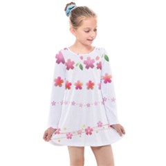 Sakura Border Cherry Blossom Kids  Long Sleeve Dress by Simbadda