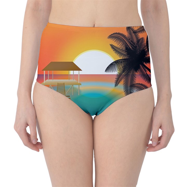 Sunset Beach Beach Palm Ocean Classic High-Waist Bikini Bottoms