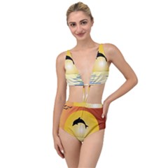 Ocean Sunset Dolphin Palm Tree Tied Up Two Piece Swimsuit by Simbadda