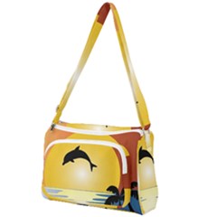 Ocean Sunset Dolphin Palm Tree Front Pocket Crossbody Bag by Simbadda