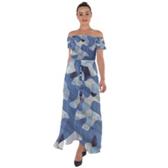 Tarn Blue Pattern Camouflage Off Shoulder Open Front Chiffon Dress by Alisyart