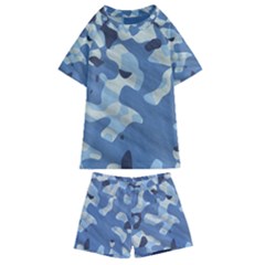 Tarn Blue Pattern Camouflage Kids  Swim Tee And Shorts Set by Alisyart