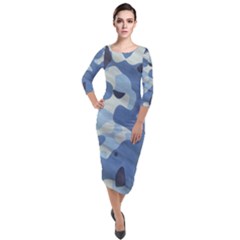 Tarn Blue Pattern Camouflage Quarter Sleeve Midi Velour Bodycon Dress by Alisyart