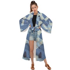 Tarn Blue Pattern Camouflage Maxi Kimono