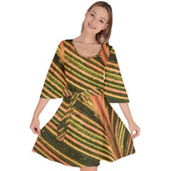 Leaf Patten Lines Colorful Plant Velour Kimono Dress by Simbadda