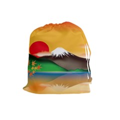 Mount Fuji Japan Lake Sun Sunset Drawstring Pouch (Large)