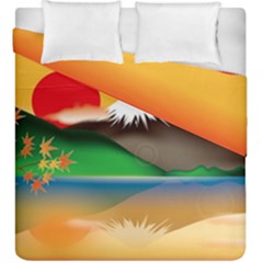 Mount Fuji Japan Lake Sun Sunset Duvet Cover Double Side (King Size)