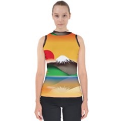 Mount Fuji Japan Lake Sun Sunset Mock Neck Shell Top