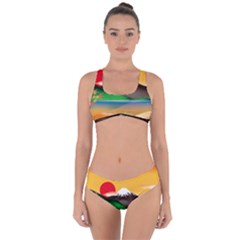 Mount Fuji Japan Lake Sun Sunset Criss Cross Bikini Set by Simbadda