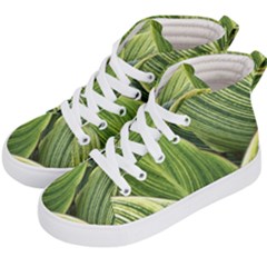 Leaves Striped Pattern Texture Kids  Hi-top Skate Sneakers by Simbadda