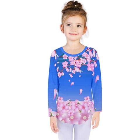 Sakura Cherry Blossom Night Moon Kids  Long Sleeve Tee by Simbadda