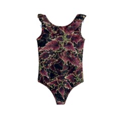 Plant Colorful Red Garden Leaves Kids  Frill Swimsuit by Simbadda