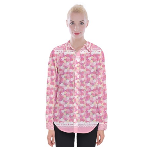 Peony Pattern Pink Scrapbookin Womens Long Sleeve Shirt by Simbadda