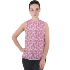 Peony Pattern Pink Scrapbookin Mock Neck Chiffon Sleeveless Top by Simbadda