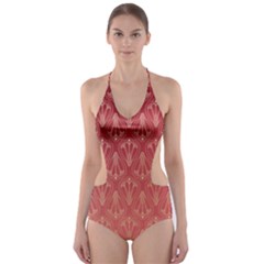 Red Gold Art Deco Art Deco Background Cut-out One Piece Swimsuit by Simbadda