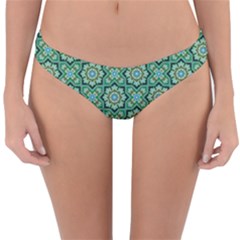 Green Abstract Geometry Pattern Reversible Hipster Bikini Bottoms by Simbadda