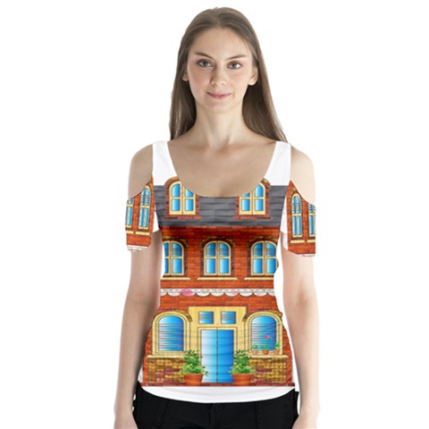 City Buildings Brick Architecture Butterfly Sleeve Cutout Tee  by Simbadda