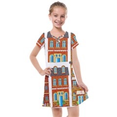 City Buildings Brick Architecture Kids  Cross Web Dress by Simbadda