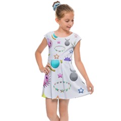 Shapes Stars Moon Sun Pattern Kids  Cap Sleeve Dress by Simbadda