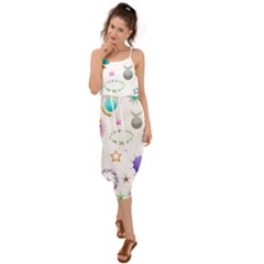 Shapes Stars Moon Sun Pattern Waist Tie Cover Up Chiffon Dress