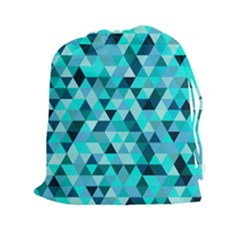 Teal Triangles Pattern Drawstring Pouch (xxl) by LoolyElzayat