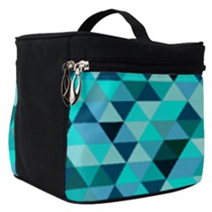 Teal Triangles Pattern Make Up Travel Bag (small) by LoolyElzayat