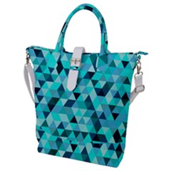 Teal Triangles Pattern Buckle Top Tote Bag by LoolyElzayat