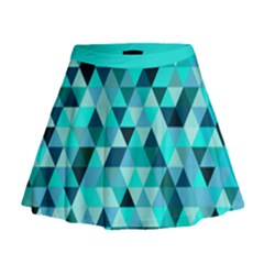 Teal Triangles Pattern Mini Flare Skirt by LoolyElzayat