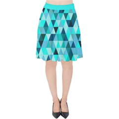 Teal Triangles Pattern Velvet High Waist Skirt by LoolyElzayat