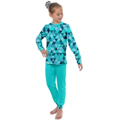 Teal Triangles Pattern Kids  Long Sleeve Set  by LoolyElzayat