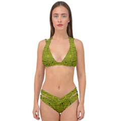 Flowers In Yellow For Love Of The Decorative Double Strap Halter Bikini Set