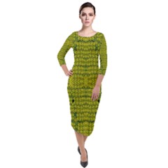 Flowers In Yellow For Love Of The Decorative Quarter Sleeve Midi Velour Bodycon Dress by pepitasart