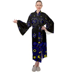 Blue Yellow Bandana Maxi Velour Kimono by dressshop