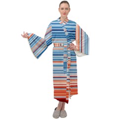 blue and coral stripe 3 Maxi Velour Kimono