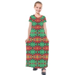 Tribal Pattern                                  Kids  Short Sleeve Maxi Dress