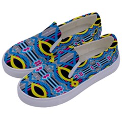 Yellow And Blue Ovals                                    Kids  Canvas Slip Ons by LalyLauraFLM