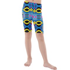 Yellow And Blue Ovals                                    Kid s Swim Shorts by LalyLauraFLM