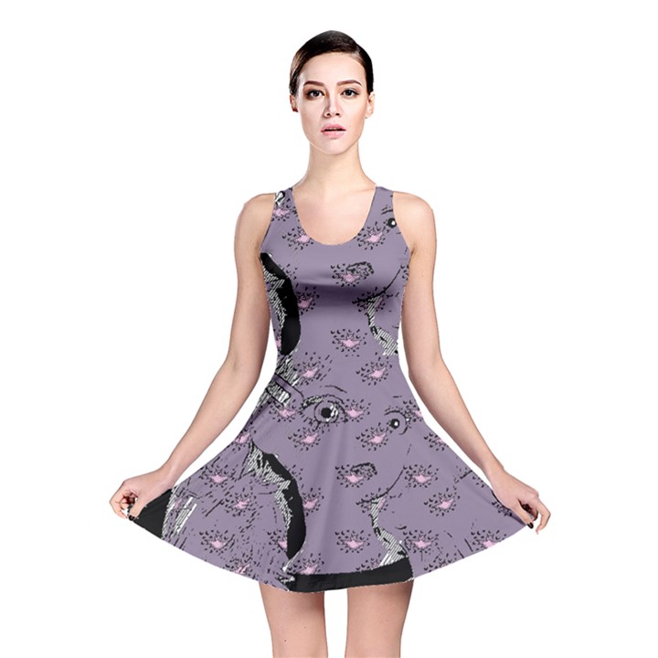 Wide Eyed Girl Grey Lilac Reversible Skater Dress