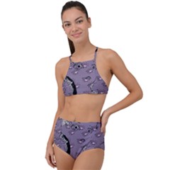 Wide Eyed Girl Grey Lilac High Waist Tankini Set by snowwhitegirl