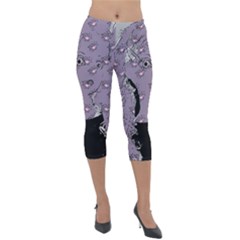 Wide Eyed Girl Grey Lilac Lightweight Velour Capri Leggings  by snowwhitegirl