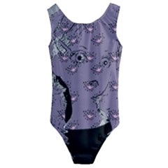 Wide Eyed Girl Grey Lilac Kids  Cut-Out Back One Piece Swimsuit