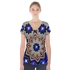 Background Mandala Star Short Sleeve Front Detail Top by Mariart